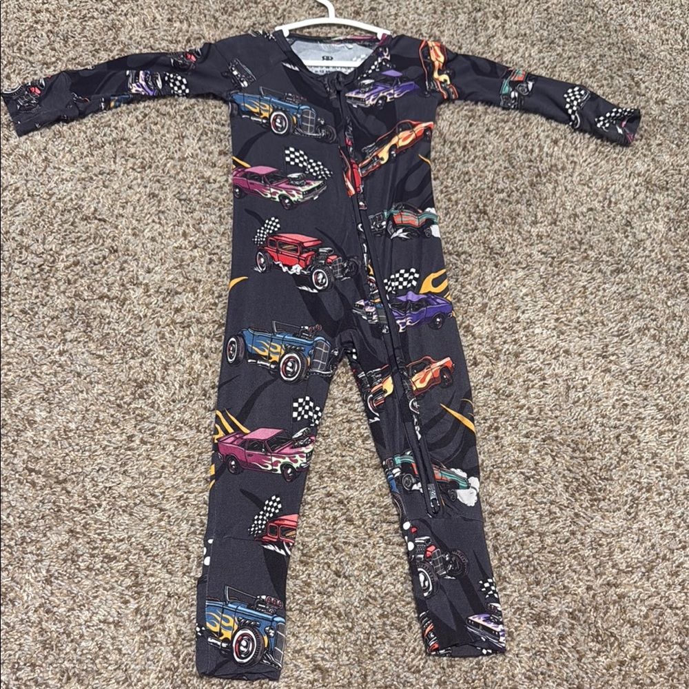 Bums & Roses Bamboo Kids Racing Car Print One Piece convertible pajama